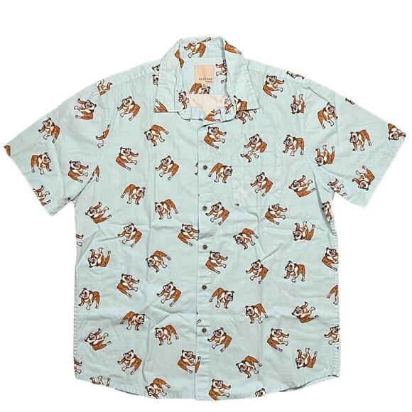 VISITOR Premium Bulldog All Over Blue Short Sleeve Button Shirt Mens Size XL - Picture 1 of 4